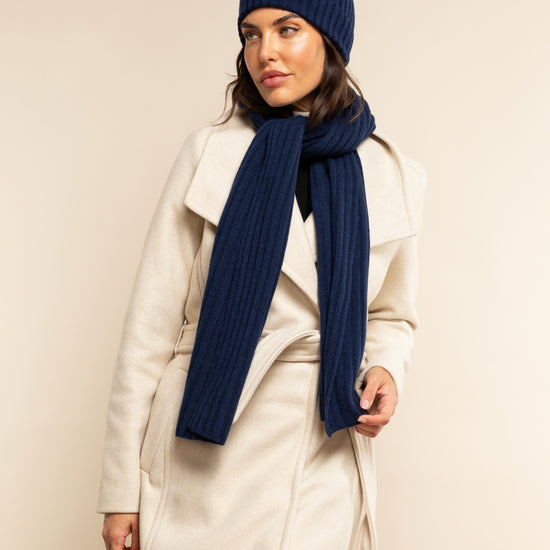 Milano (navy blue) - 100% cashmere ribbed beanie (unisex)- Leather Gloves Online - Luxury Beanie - 11
