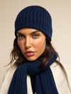 Milano (navy blue) - 100% cashmere ribbed beanie (unisex)- Leather Gloves Online - Luxury Beanie - 12