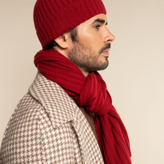 Milano (red) - 100% cashmere ribbed beanie (unisex) - Leather Gloves Online - Luxury Beanie - 12