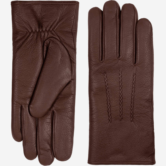 Benjamin (brown) – Thick goatskin leather gloves with warm lambswool lining & touchscreen feature