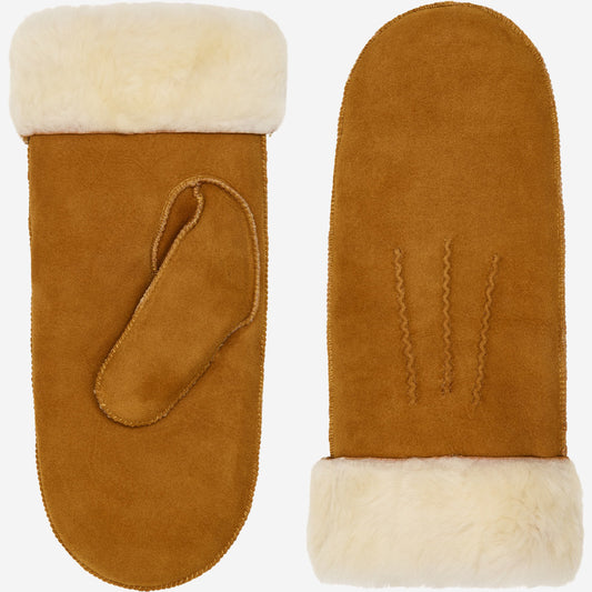 Brooke (camel) – Suede mittens with luxurious sheep fur lining