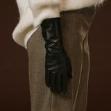 Camilla (black) - Italian long leather winter gloves with luxurious cashmere lining