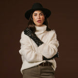 Camilla (black) - Italian long leather winter gloves with luxurious cashmere lining