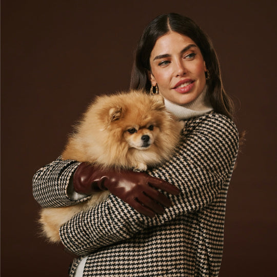 Camilla (brown) - Italian long leather winter gloves with luxurious cashmere lining