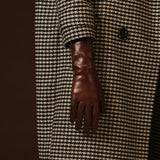 Camilla (brown) - Italian long leather winter gloves with luxurious cashmere lining