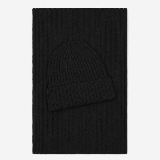 Milano (black) - 100% cashmere ribbed beanie (unisex)  - Leather Gloves Online - Luxury Beanie - 4