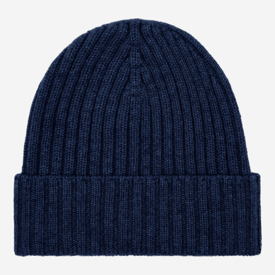 Milano (navy blue) - 100% cashmere ribbed beanie (unisex)- Leather Gloves Online - Luxury Beanie - 1