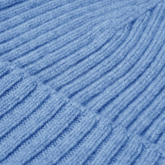 Milano (light blue) - 100% cashmere ribbed beanie (unisex) - Leather Gloves Online - Luxury Beanie - 3
