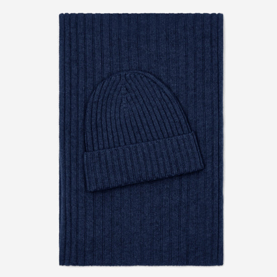 Milano (navy blue) - 100% cashmere ribbed beanie (unisex)- Leather Gloves Online - Luxury Beanie - 4