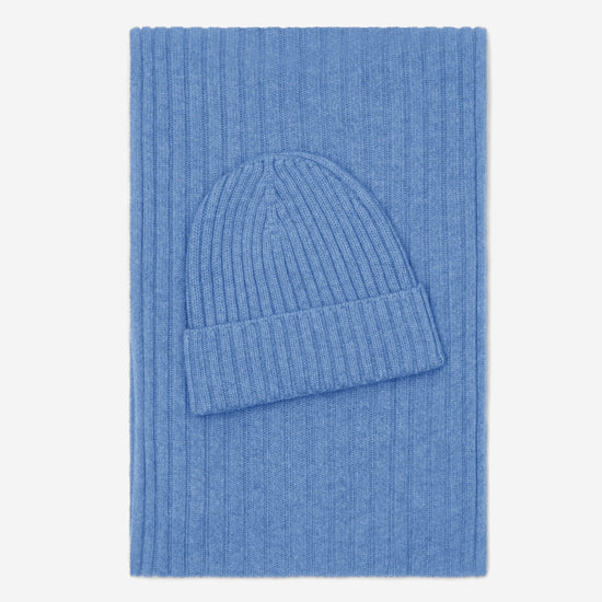 Milano (light blue) - 100% cashmere ribbed beanie (unisex) - Leather Gloves Online - Luxury Beanie - 4