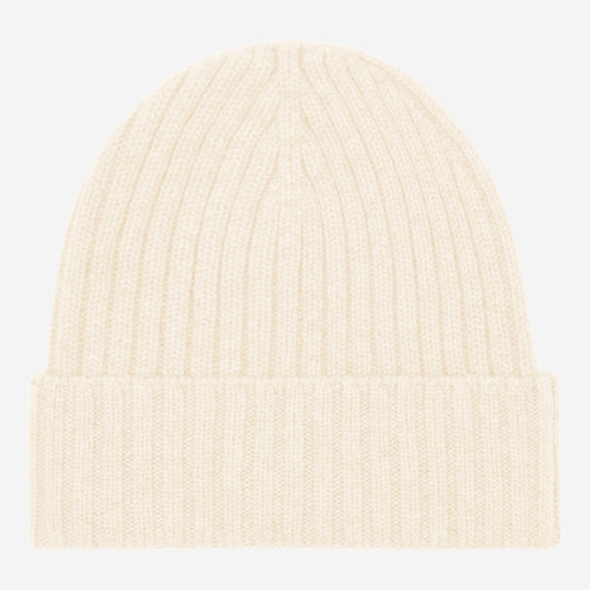 Milano (cream) - 100% cashmere ribbed beanie (unisex)