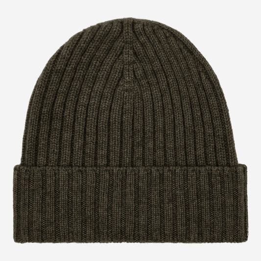 Milano (dark green) - 100% cashmere ribbed beanie (unisex) - Leather Gloves Online - Luxury Beanie - 1