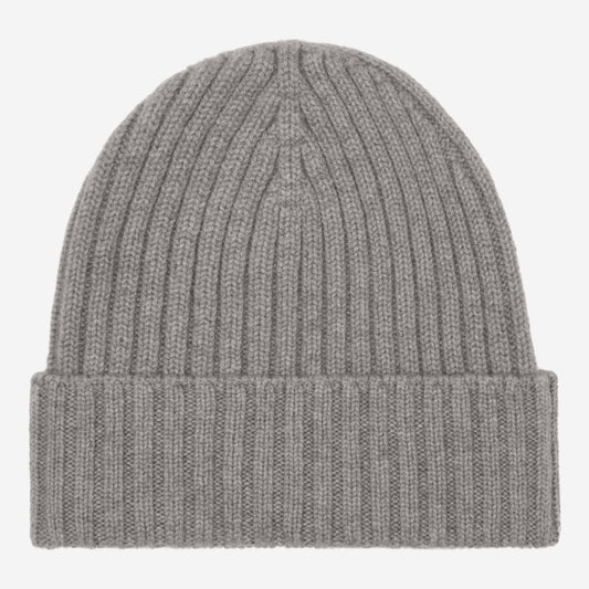 Milano (light grey) - 100% cashmere ribbed beanie (unisex)- Leather Gloves Online - Luxury Beanie - 1