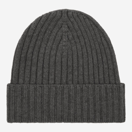 Milano (dark grey) - 100% cashmere ribbed beanie (unisex) - Leather Gloves Online - Luxury Beanie - 1