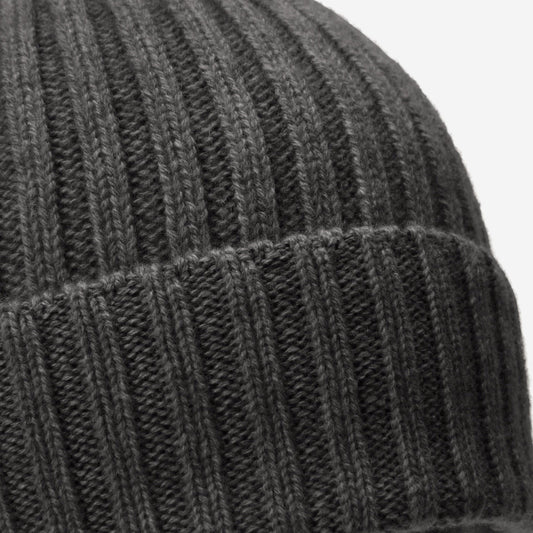 Milano (dark grey) - 100% cashmere ribbed beanie (unisex) - Leather Gloves Online - Luxury Beanie - 2