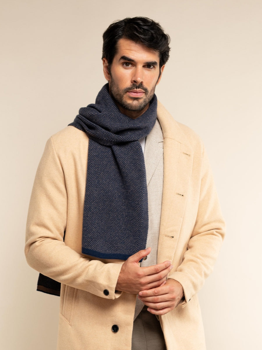 Cashmere Scarf Blue & Brown Men Riccardo - Leather Gloves Online® - Luxury Leather Gloves - Made in Italy - 8