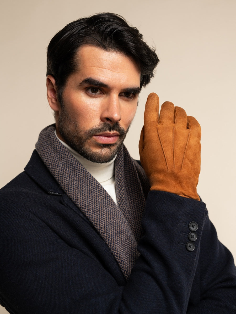 Cashmere Scarf Brown & Blue Men Riccardo - Leather Gloves Online® - Luxury Leather Gloves - Made in Italy - 6