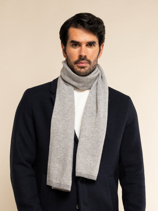 Riccardo (grey & white) - 100% cashmere scarf with pattern - Leather Gloves Online - Luxury Italian Scarf - 2