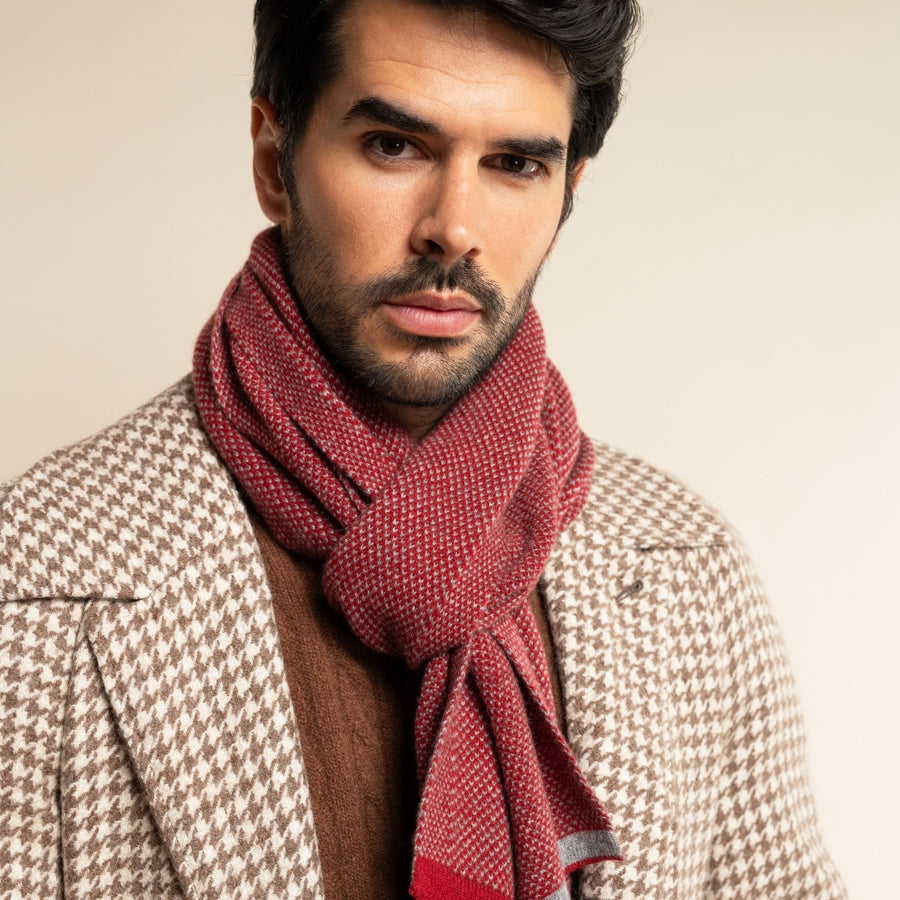 Riccardo (red & grey) - 100% cashmere scarf with pattern - Leather Gloves Online - Luxury Italian Scarf - 2