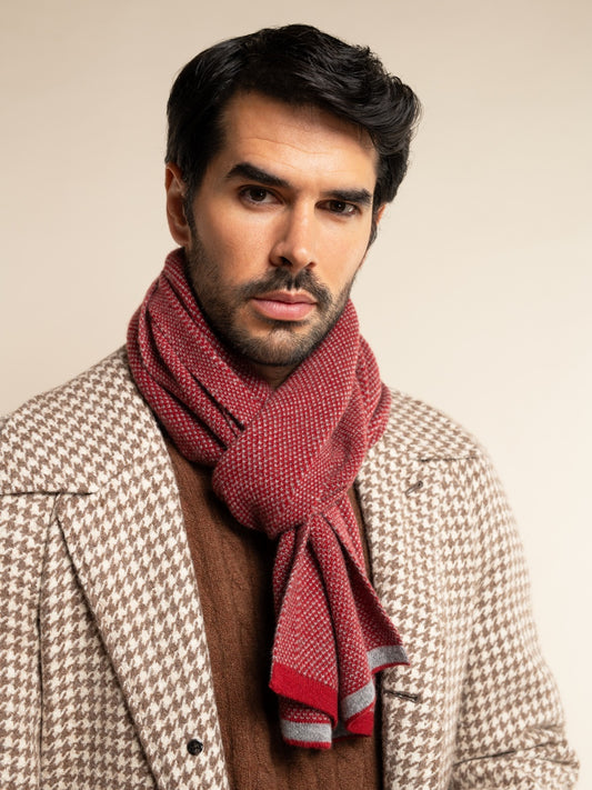 Riccardo (red & grey) - 100% cashmere scarf with pattern - Leather Gloves Online - Luxury Italian Scarf - 2