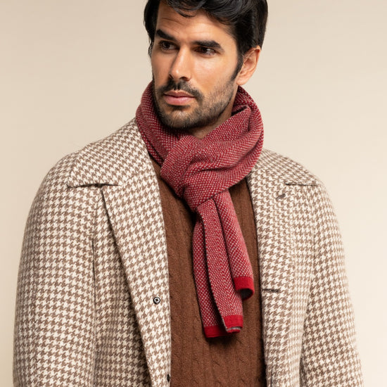 Riccardo (red & grey) - 100% cashmere scarf with pattern - Leather Gloves Online - Luxury Italian Scarf - 8