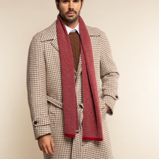 Riccardo (red & grey) - 100% cashmere scarf with pattern - Leather Gloves Online - Luxury Italian Scarf - 11