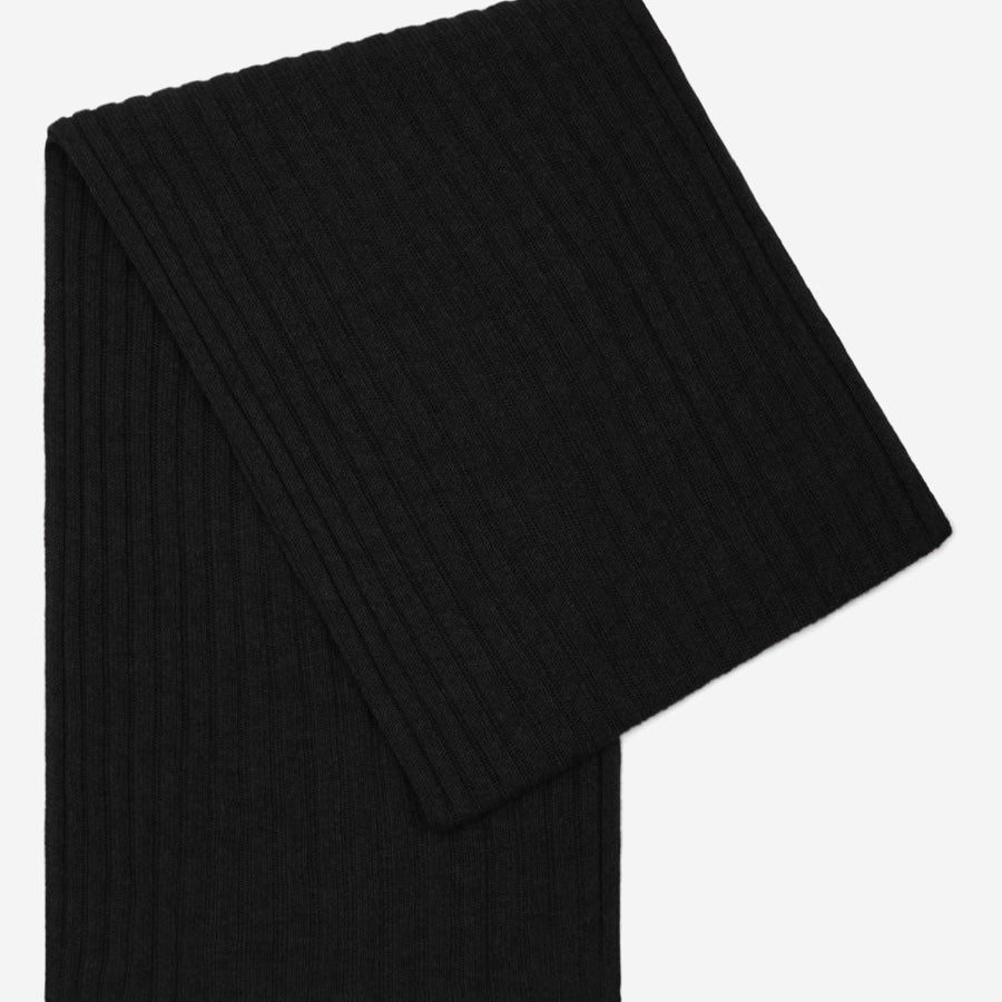 Napoli (black) - 100% cashmere ribbed scarf (unisex)- Leather Gloves Online - Luxury Beanie - 1