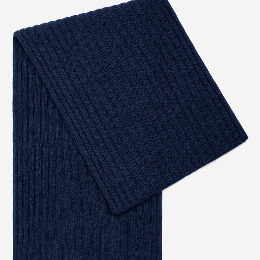 Napoli (navy blue) - 100% cashmere ribbed scarf (unisex)- Leather Gloves Online - Luxury Italian Scarf - 1