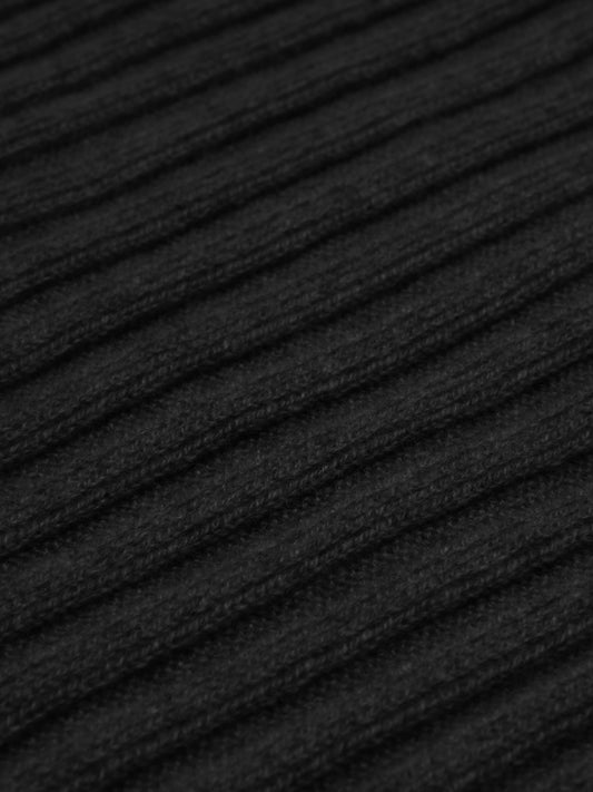Napoli (black) - 100% cashmere ribbed scarf (unisex)- Leather Gloves Online - Luxury Beanie - 2