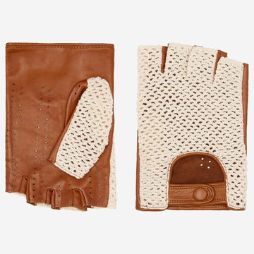 Daniella (cognac) - Hand-sewn Italian crochet driving gloves from lambskin leather- Leather Gloves Online - Luxury Leather Gloves - 1