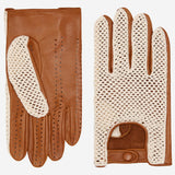 Valeria (cognac) - Hand-sewn Italian crochet driving gloves from lambskin leather