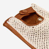 Daniella (cognac) - Hand-sewn Italian crochet driving gloves from lambskin leather