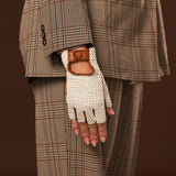 Daniella (cognac) - Hand-sewn Italian crochet driving gloves from lambskin leather