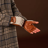 Dario (cognac) - Hand-sewn Italian crochet driving gloves from lambskin leather