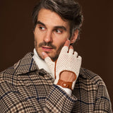 Dario (cognac) - Hand-sewn Italian crochet driving gloves from lambskin leather