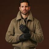 Diego (black) - Italian gloves made of American deerskin leather with rabbit fur lining