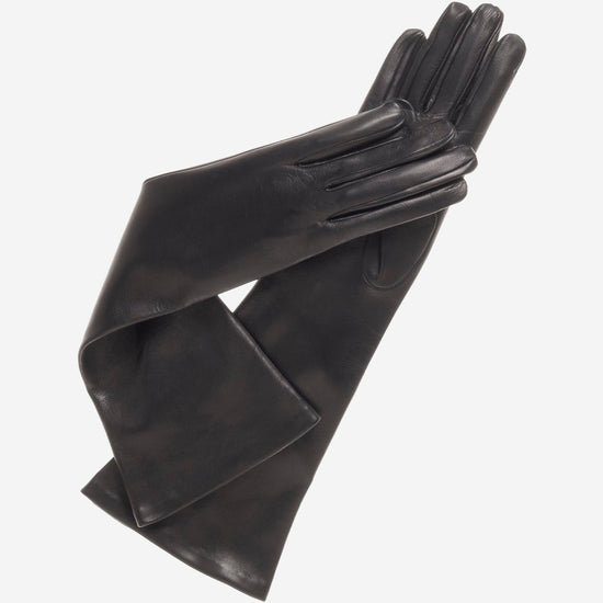 Elena (black) - Italian silk lined 8-button length leather opera gloves - Leather Gloves Online - Luxury Leather Gloves - 1