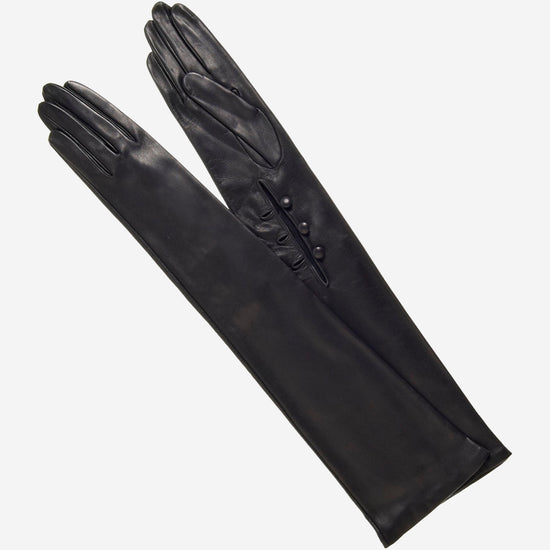 Elena (black) - Italian silk lined 16-button length leather opera gloves - Leather Gloves Online - Luxury Leather Gloves - 1