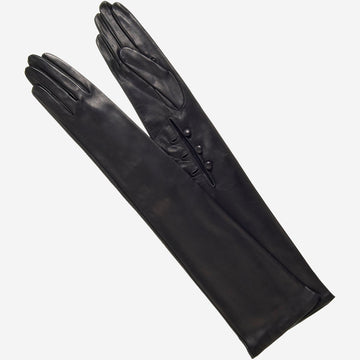 Elena (black) - Italian silk lined 16-button length leather opera gloves - Leather Gloves Online - Luxury Leather Gloves - 1