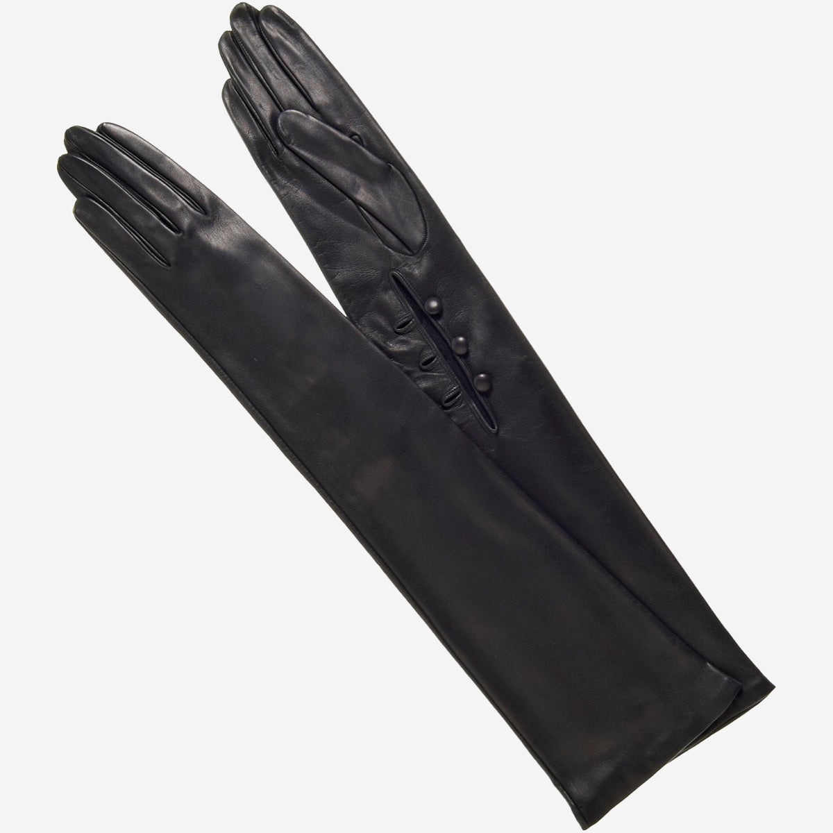 Elena (black) - Italian silk lined 12-button length leather opera gloves - Leather Gloves Online - Luxury Leather Gloves - 1