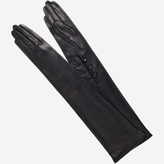Elena (black) - Italian silk lined 12-button length leather opera gloves - Leather Gloves Online - Luxury Leather Gloves - 1