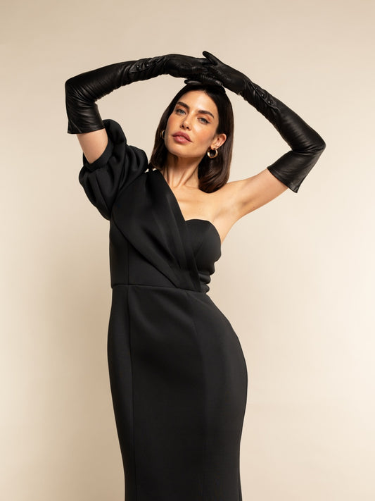 Elena (black) - Italian silk lined 16-button length leather opera gloves - Leather Gloves Online - Luxury Leather Gloves - 2