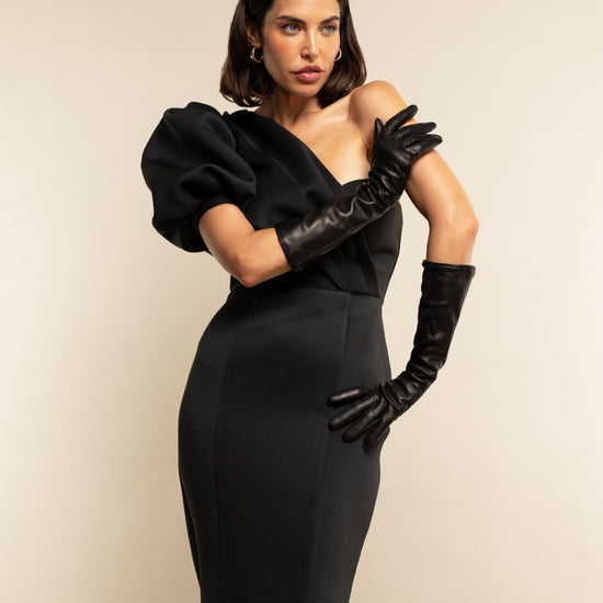 Elena (black) - Italian silk lined 8-button length leather opera gloves - Leather Gloves Online - Luxury Leather Gloves - 4