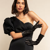 Long Leather Opera Gloves Black Silk Lining 6 button Elena - Leather Gloves Online® - Luxury Leather Gloves - Made in Italy - 7