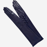 Elena (navy) - Italian silk lined 16-button length leather opera gloves