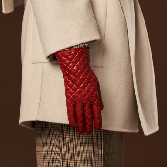 Emilia (red) - classic Italian lambskin leather gloves with cashmere lining and checkered pattern - Leather Gloves Online - Luxury Leather Gloves - 7