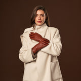 Emilia (brown) - classic Italian lambskin leather gloves with cashmere lining and checkered pattern