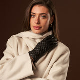 Emilia (black) - classic Italian lambskin leather gloves with cashmere lining and checkered pattern