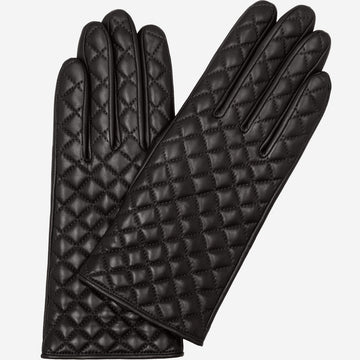 Emilia (black) - classic Italian lambskin leather gloves with cashmere lining and checkered pattern - Leather Gloves Online - Luxury Leather Gloves - 1