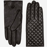 Emilia (black) - classic Italian lambskin leather gloves with cashmere lining and checkered pattern